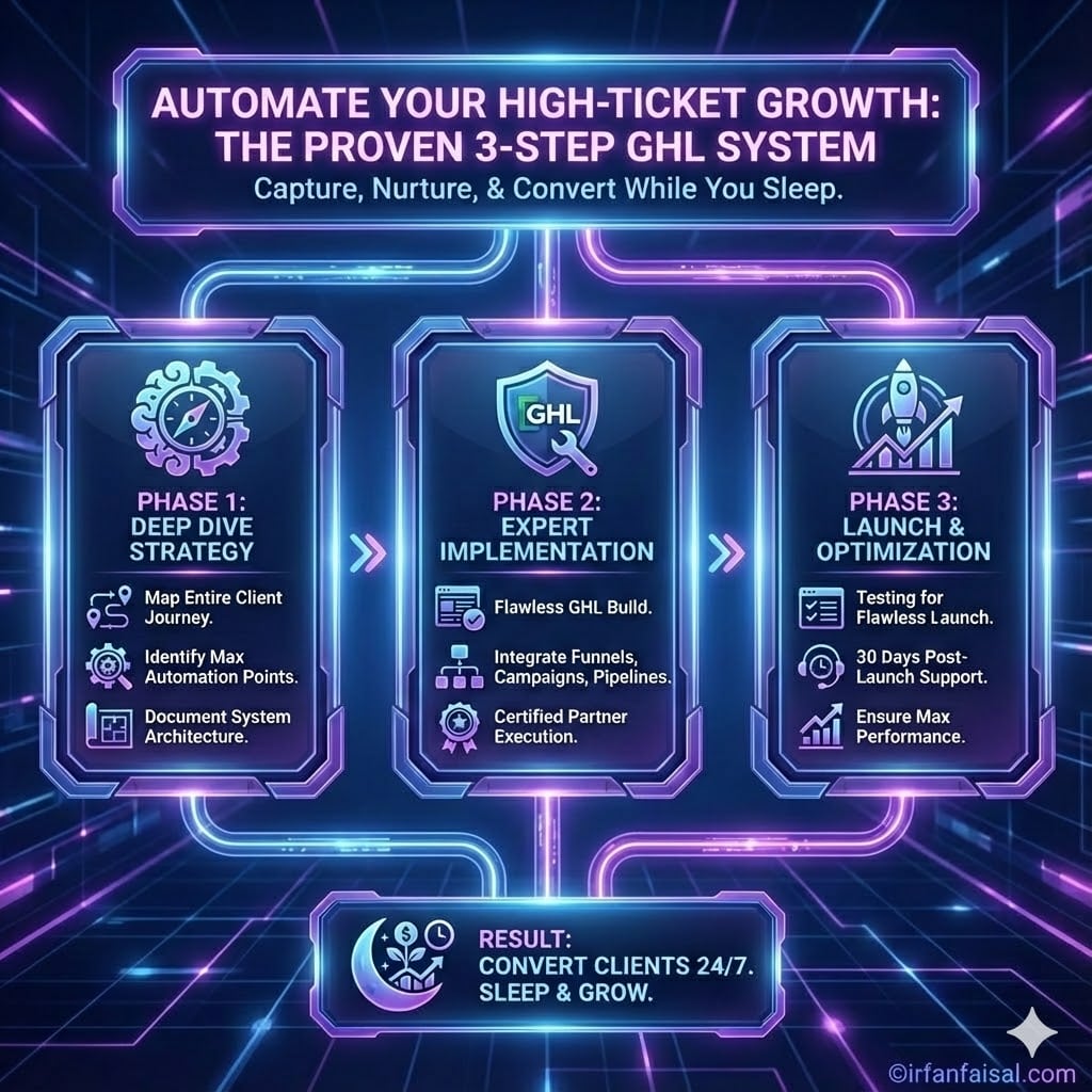 A detailed diagram of the 3-step GHL automation blueprint process.